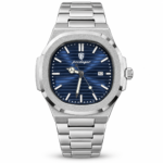 POEDAGAR Textured Dial Watch – White, Grey & Blue