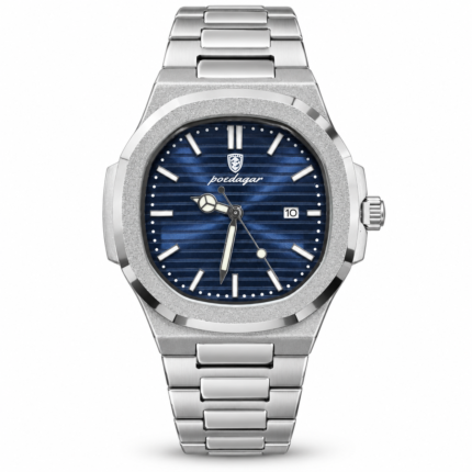 POEDAGAR Textured Dial Watch – White, Grey & Blue